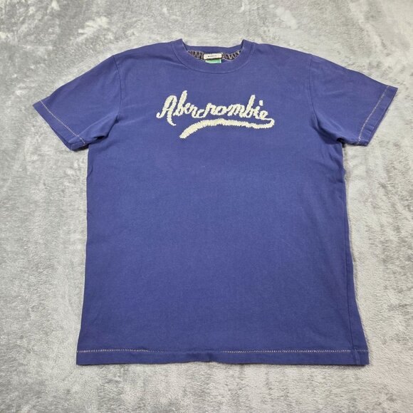 Vintage Abercrombie Shirt Mens M Blue Embroidered Stitched Logo Muscle Tee Y2K - Picture 2 of 8
